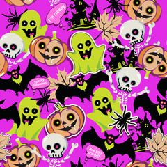 Halloween pattern, seamless texture with ghosts. Vector illustration.