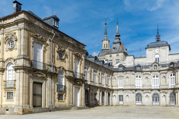 Fototapeta na wymiar facade of de la herradura courtyard of royal palace of la granja de san ildefonso in the province of segovia, spain