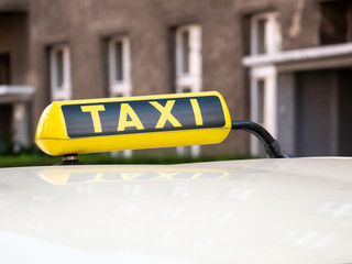 Close-up of German Taxi Cab Sign In Berlin, Germany
