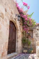 Fototapeta na wymiar Residential dwellings in old town. Rhodes, Old Town, Island of Rhodes, Greece, Europe.