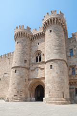 Fototapeta na wymiar Towers of The Palace of the Grand Master of The Knights of Rhodes. Rhodes, Old Town, Island of Rhodes, Greece, Europe.