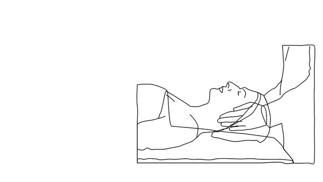 Animated sketch vector drawing doodle therapist chiropractor stretching massaging patients head neck drawn in black changes to color illustration