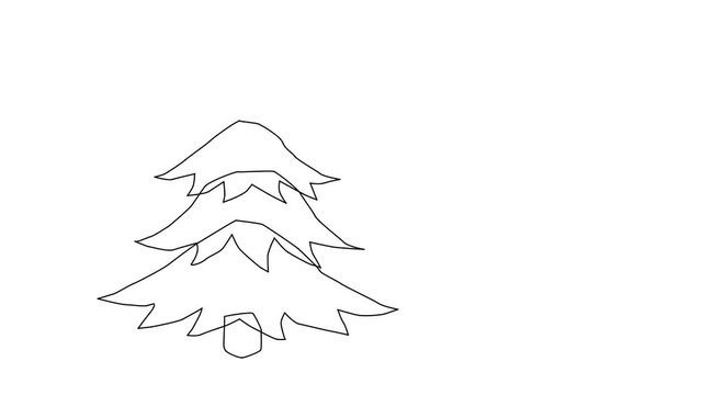Animated sketch vector drawing doodle Christmas pine tree drawn in black changes to color illustration