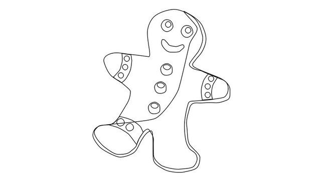 Animated sketch vector drawing doodle ginger bread man cookie drawn in black changes to color illustration