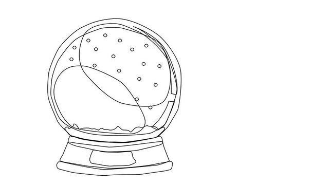 Animated sketch vector drawing doodle snow globe drawn in black changes to color illustration