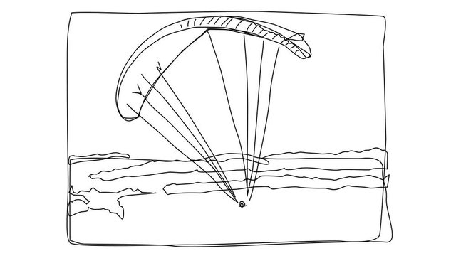 Animated sketch vector self drawing doodle hang gliders soaring high in the air drawn in black changes to color illustration