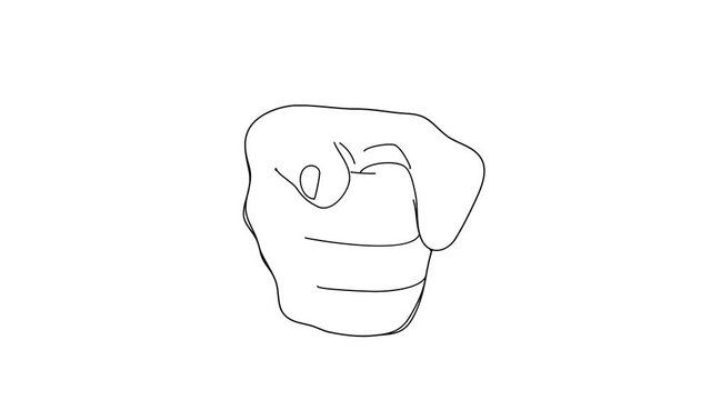 Animated sketch vector drawing doodle hand shape pointing at you drawn in black