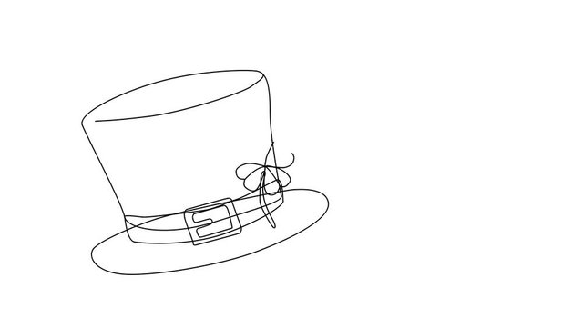 Animated sketch vector self drawing doodle St Patricks day green leprecaun hat drawn in black changes to color illustration