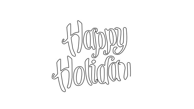 Animated sketch vector self drawing doodle Happy Holidays text message in red drawn in black changes to color illustration