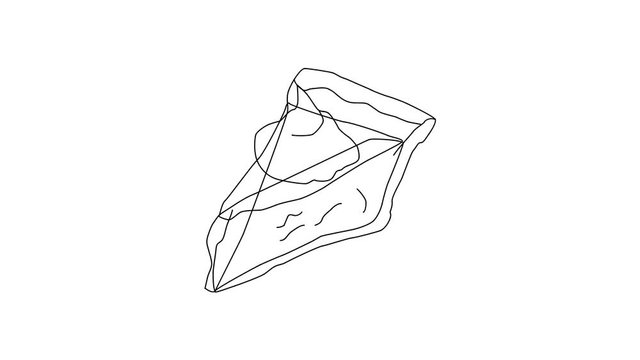 Animated sketch vector self drawing doodle isolated pumpkin pie wedge slice with whip cream drawn in black changes to color illustration