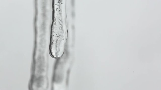 Close up shot of icicles melting