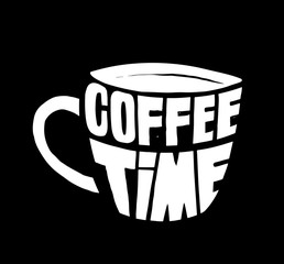 Vector illustration with hand-drawn lettering. coffee time . Calligraphy style Coffee shop promotion motivation. Graphic design lifestyle lettering.