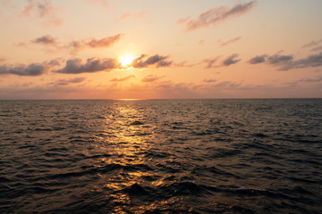 beautiful seascape from ship or vessel. Open ocean during sunset.