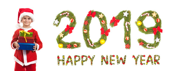 Santa is holding a christmas gift