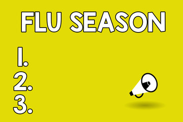 Word writing text Flu Season. Business concept for Time of year specially winter where analysisy showing get influenza.