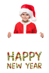 Boy holding  a christmas poster