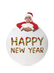 Boy holding  a christmas poster