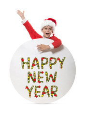 Boy holding  a christmas poster