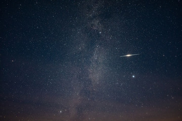 Bright flashes on the background of the milky way summer night