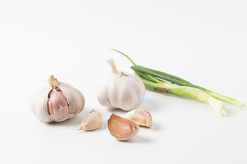 Garlic isolated on white background. Top view
