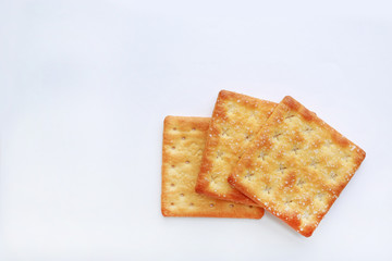 Stacked Cracker biscuit on white background with copy space.