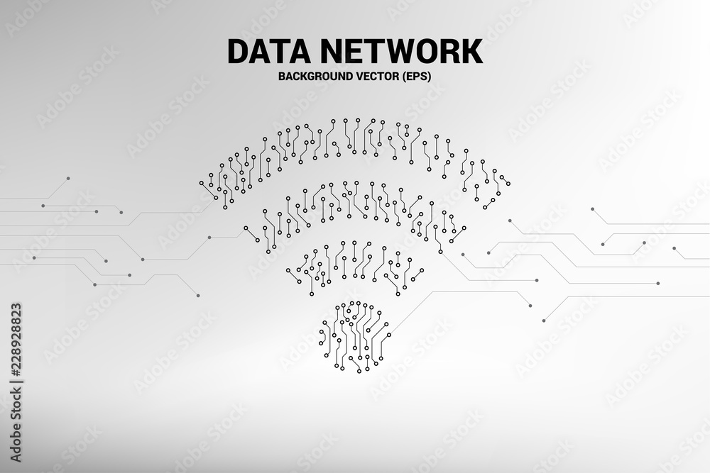 Poster Vector dot connect line circuit board style mobile data icon. Concept for data transfer of mobile and wi-fi data network.