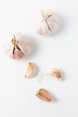 Garlic isolated on white background. Top view
