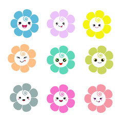 Fototapeta premium cute flowers with smiley face on white background