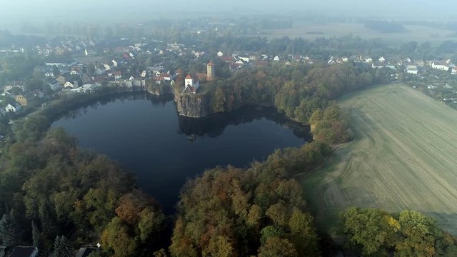 Foggy Morning View of a Beautiful Heart Shaped Lake
