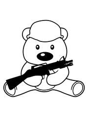 soldat krieg helm waffe maschinengewehr bär süß niedlich sitzen klein comic cartoon clipart design teddy grizzly grizzlybär sitzend dick lustig