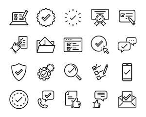 set of checkmark vector line icons, contains such as check, document and more