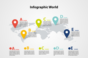 infographic country world map, international world flags, continents background