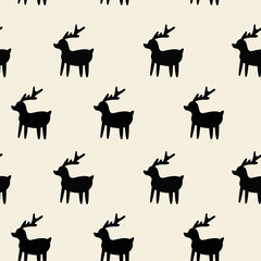 Vector seamless pattern with Deer. Hand-drawn style, Scandinavian motifs. Christmas pattern