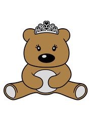 mädchen prinzessin königin krone hübsch weiblich girl bär süß niedlich sitzen klein comic cartoon clipart design teddy grizzly grizzlybär sitzend dick lustig
