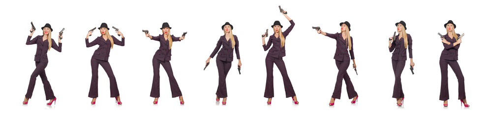 Woman gangster with gun in vintage concept