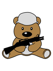 krieg soldat helm waffe maschinengewehr bär süß niedlich sitzen klein comic cartoon clipart design teddy grizzly grizzlybär sitzend dick lustig