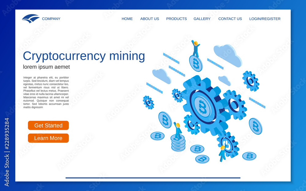 Poster cryptocurrency mining flat 3d isometric vector concept illustration. website landing page vector tem