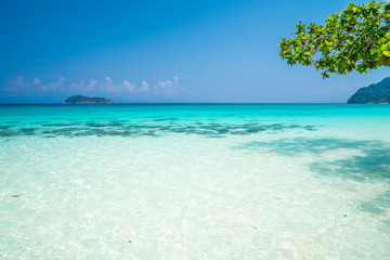 Crystal clear water of tropical island beach in sunny day - Summer breeze holiday
