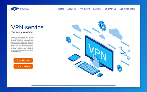 VPN service flat 3d isometric vector concept illustration. Website landing page vector template
