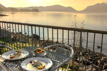Romantic dinner at Loch Linnhe, Kentallen, Scotland, UK
