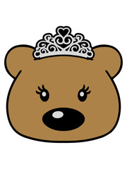 kopf gesicht prinzessin mädchen königin krone hübsch weiblich girl bär süß niedlich sitzen klein comic cartoon clipart design teddy grizzly grizzlybär sitzend dick lustig
