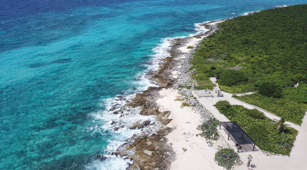 Drone view on shore and sea line Cozumel Mexico 