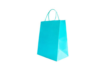 Cyan or blue shopping bag isolated on white background.