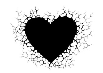 Heart-shaped cracks in minimalism style.  Networks of roots or cracked concrete wall. Vector texture design in stone polygon.