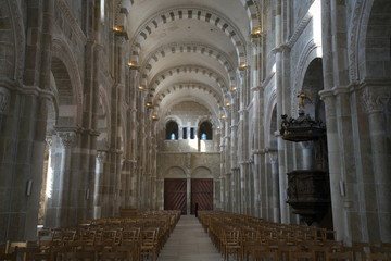 Vezelay, France-October 16, 2018: Interior of Basilica Sainte-Marie-Madeleine in Vezelay