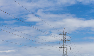 high voltage post, High-voltage tower sky background.