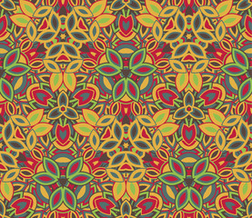 Colorful abstract seamless pattern, background. Composed of colored shapes. Useful as design element for texture and artistic compositions.