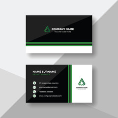 Black and white business card with green details