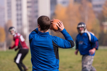 american football team with coach in action