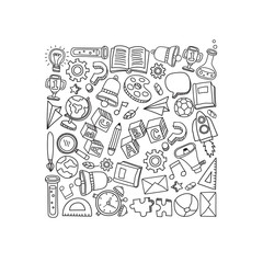 Set of hand drawn kid learning doodles shaped in square : Vector Illustration